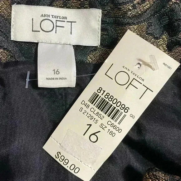 Ann Taylor Loft Cropped Brocade Blazer 16 Black/Gold Refined Old Money NWT - Picture 7 of 8